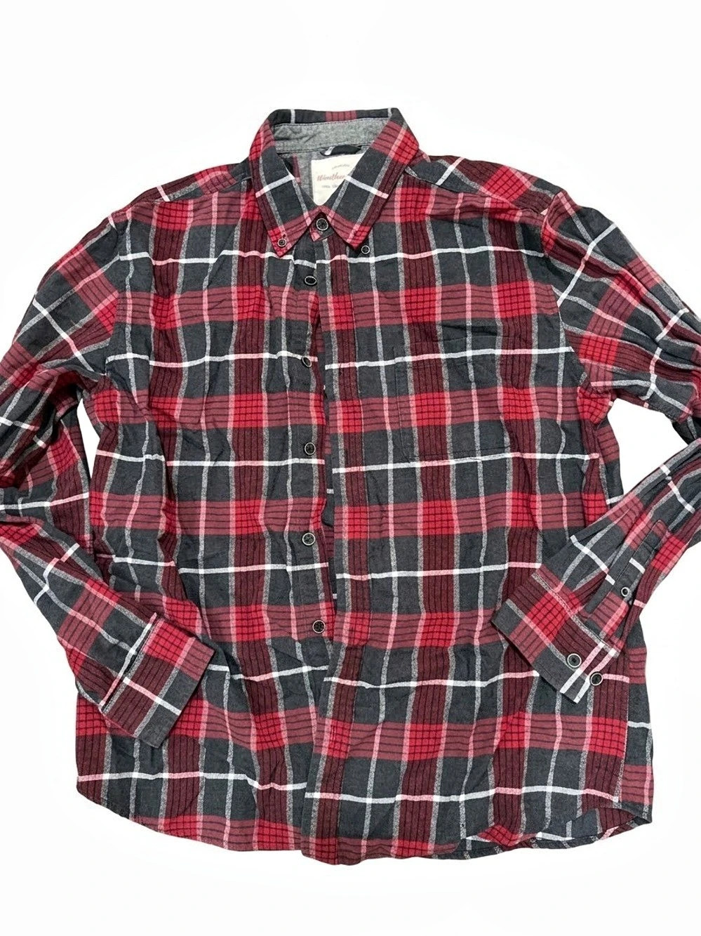 Weatherproof Vintage Men's L Plaid Flannel Button-Up Shirt Red Black Gray